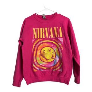 Nirvana Pink Womens Band Concert Sweatshirt Pullover Music Fan Tour Small